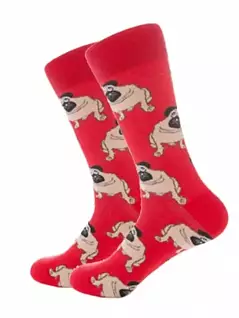 Яркие носки с принтом "мопс" красного цвета Hobby Line 45926